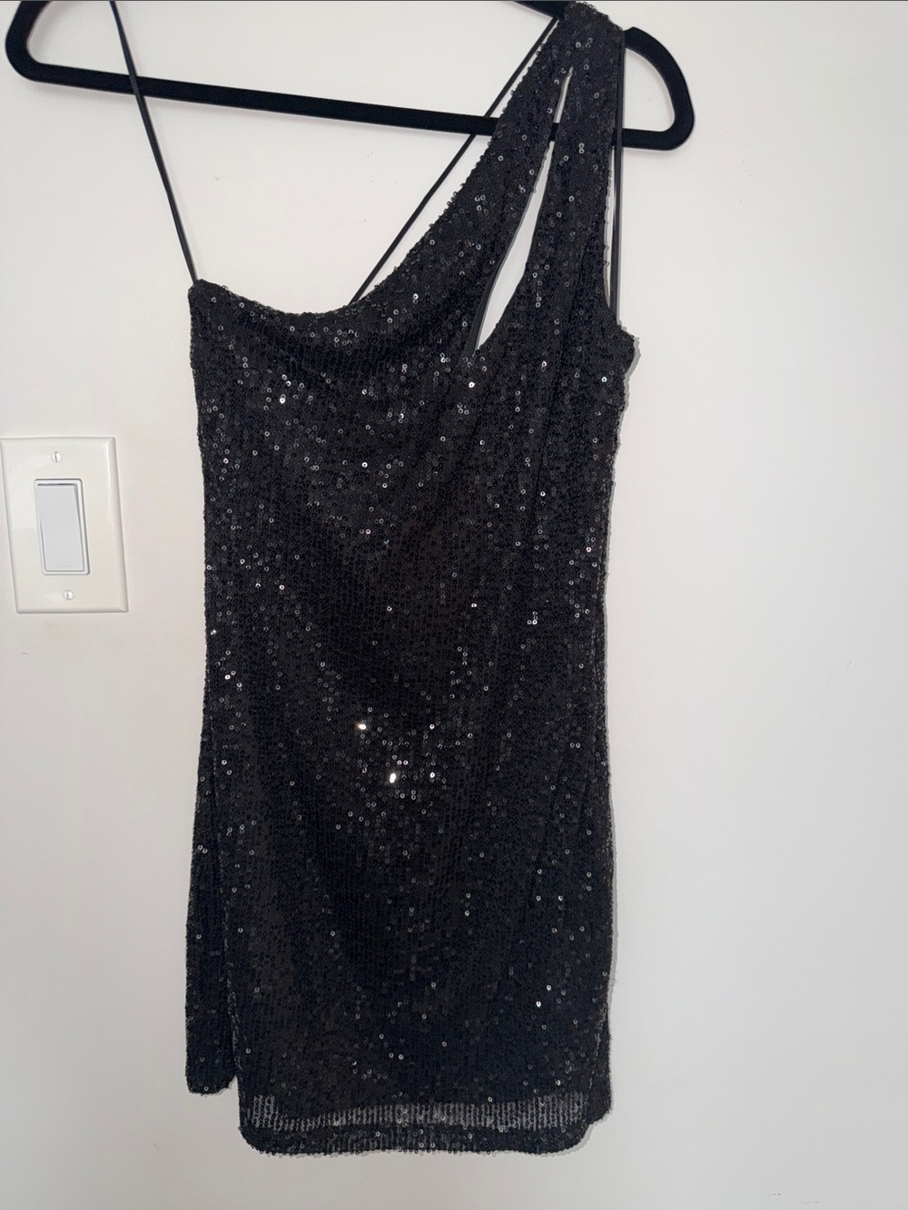 White Fox Boutique Black One-Shoulder Sequin Dress